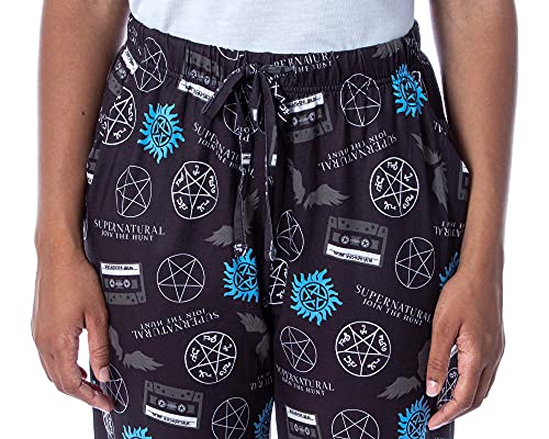 INTIMO Supernatural Womens' Join The Hunt Anti-Possession Castiel Logos Pajama Pants (L) Black