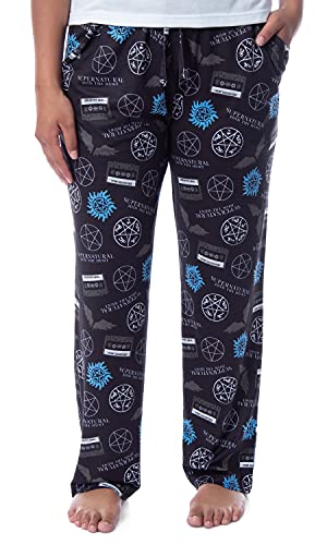 INTIMO Supernatural Womens' Join The Hunt Anti-Possession Castiel Logos Pajama Pants (L) Black