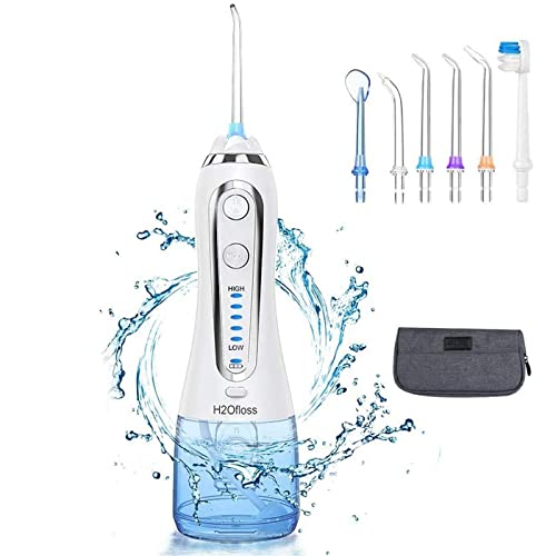 Irrigador Bucal Portátil Profesional, Irrigador Dental Multifuncional con 5 Modos, Boquillas Reemplazables, USB Recargable, IPX7 Impermeable, Irrigadores dentales para el Uso Diario y Viajes