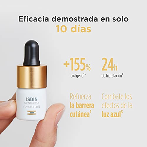 ISDIN Isdinceutics Flavo-C Forte, Sérum Facial Antioxidante con un 15% de Vitamina C Pura y Fresca, Vitamina E y Ácido Hialurónico, 3 Unidades