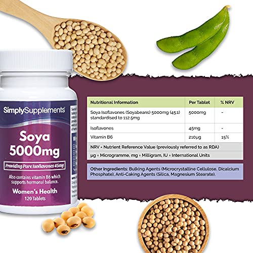 Isoflavonas de soja 5000mg - ¡Bote para 4 meses! - Apto para veganos - 120 Comprimidos - SimplySupplements