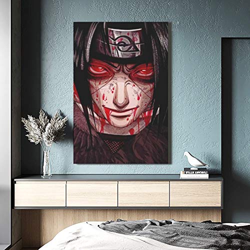 Itachi Uchiha Ojos Rojos Naruto Anime Póster Lienzo Arte de la Imagen de la Dormitorio Familiar Póster Decorativo Regalo Pintura de Pared 50 × 75 cm