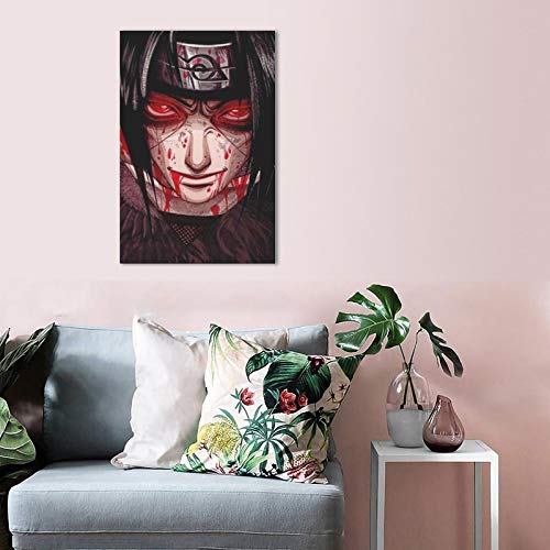 Itachi Uchiha Ojos Rojos Naruto Anime Póster Lienzo Arte de la Imagen de la Dormitorio Familiar Póster Decorativo Regalo Pintura de Pared 50 × 75 cm