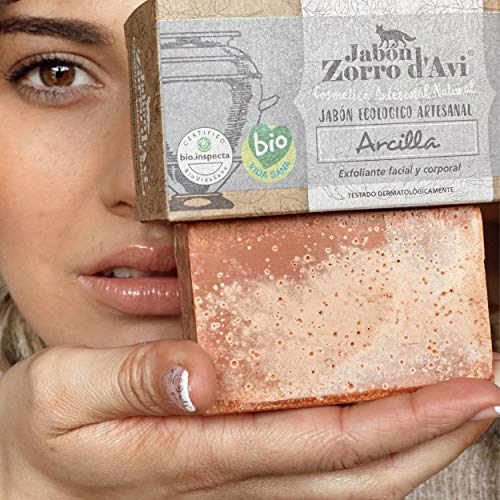 Jabón Zorro D’Avi | Jabón Natural Ecológico de Arcilla | 120 gr | Exfoliante para Pieles Grasas | Jabón Biodegradable Zero Waste | Jabón Corporal, Facial y Capilar | Fabricado en España