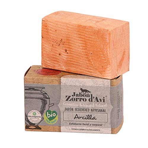 Jabón Zorro D’Avi | Jabón Natural Ecológico de Arcilla | 120 gr | Exfoliante para Pieles Grasas | Jabón Biodegradable Zero Waste | Jabón Corporal, Facial y Capilar | Fabricado en España