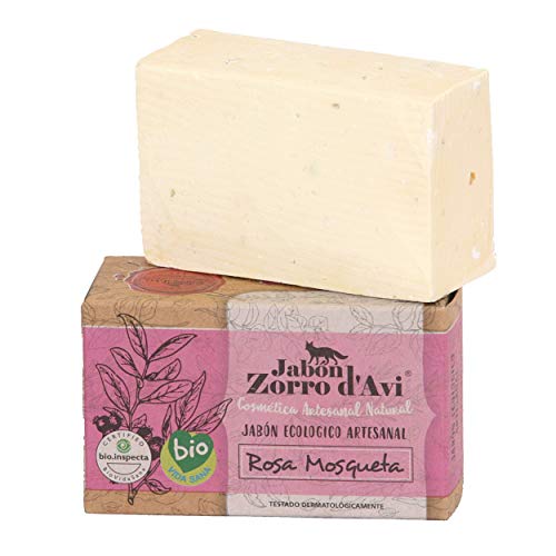 Jabón Zorro D’Avi | Jabón Natural Ecológico de Rosa Mosqueta | 120 gr | Antiestrías, Reafirmante y Regenerador | Jabón Biodegradable Zero Waste | Jabón Facial y Corporal | Fabricado en España