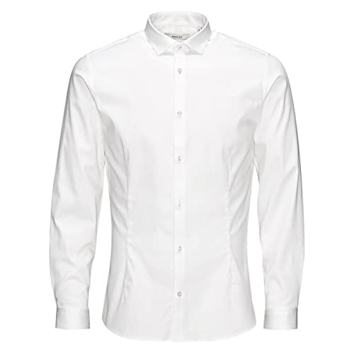 Jack & Jones Jjprparma Shirt L/s Noos Camisa, Weiß (White/Super Slim), S para Hombre