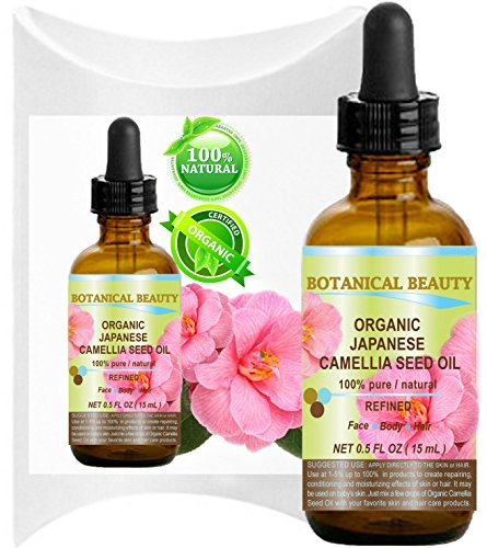 Japanese ORGANIC CAMELLIA SEED OIL. 100% Pure / Natural / Undiluted / Refined / Cold Pressed Carrier Oil. Rich Antioxidant To Revitalize And Rejuvenate The Hair, Skin And Nails. 0.5 Fl.oz-15ml. By Botanical Beauty