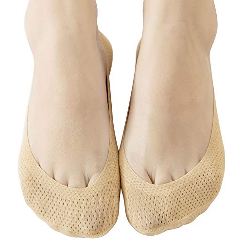 JARSEEN 4Pares Calcetines Invisibles Mujer Malla de Aliento Cortos Nylon Algodón Calcetines Con Silicona Antideslizante (2Beige+2Negro, EU 39-42)