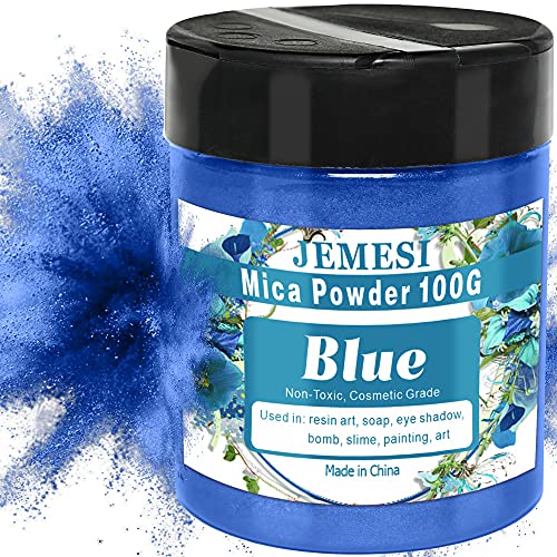 JEMESI 100g Pigmentos para Resina Epoxi, Pigmento polvo de Mica de Metálico Natural, Colorante Jabon, para Bombas de Baño,Slime, Maquillaje, Arte Uñas, Pintura -- Azul