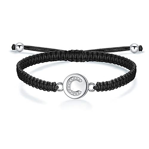 J.Endéar Pulsera Hecha A Mano con Letra Inicial C Mujer Niña Plata 925 Cadena de Filigrana Trenzada Joyería con Nombre Personalizado