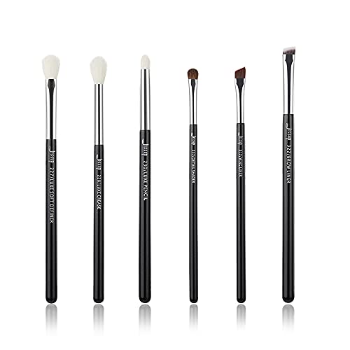 Jessup 6pcs Cepillo De Ojos Conjunto De Eyeliner Pesta?as Ahumadas Sombra De Ojos L¨¢piz Hecho A Mano De Fibra De Maquillaje De Pelo Set Y Kit Negro/Plata T181