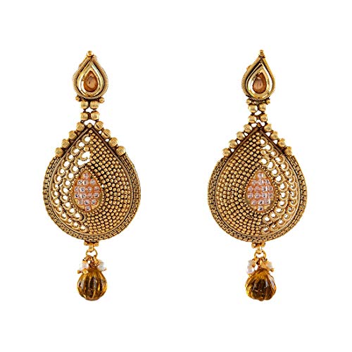 Jewelrygift Pendientes Chandbali Dangler chapados en oro de Bollywood inspirados en la India de diseño hecho a mano, joyería de moda para mujeres y niñas, Gema, Crystal,