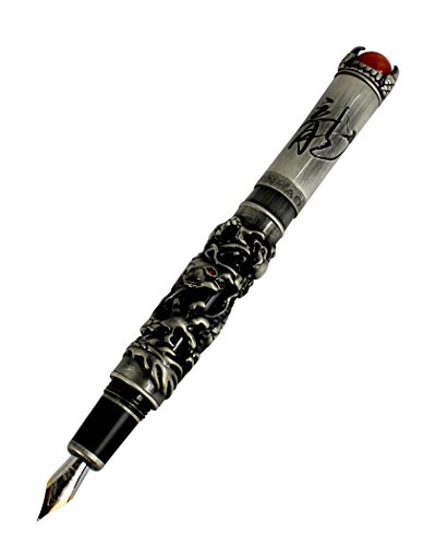 Jinhao de lujo chino antiguo dinastía ming estilo dragón emperador jugar rojo jade perla pluma con caja de regalo, negro