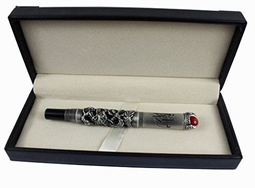 Jinhao de lujo chino antiguo dinastía ming estilo dragón emperador jugar rojo jade perla pluma con caja de regalo, negro