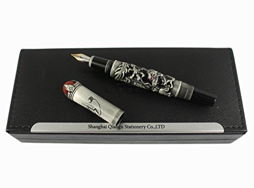 Jinhao de lujo chino antiguo dinastía ming estilo dragón emperador jugar rojo jade perla pluma con caja de regalo, negro