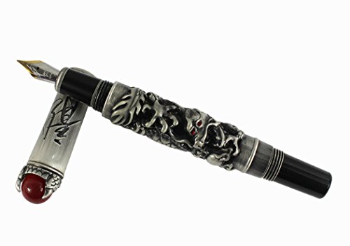 Jinhao de lujo chino antiguo dinastía ming estilo dragón emperador jugar rojo jade perla pluma con caja de regalo, negro