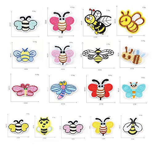 Jixista Parches Ropa Parches de planchado Abeja Bordado Parche de Hierro DIY Coser O Planchar En Los Parches Apliques para Ropa Camiseta 17PCS Ropa Apliques Tela Aplique Pegatina de Costura