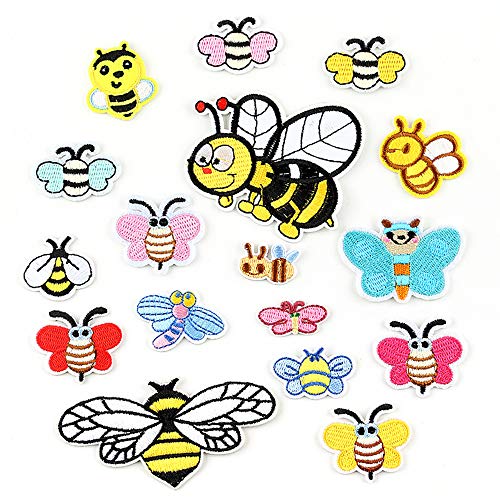 Jixista Parches Ropa Parches de planchado Abeja Bordado Parche de Hierro DIY Coser O Planchar En Los Parches Apliques para Ropa Camiseta 17PCS Ropa Apliques Tela Aplique Pegatina de Costura