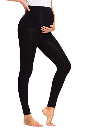 JMITHA Leggings para Premamá Largos Algodón Super Cómodas Polainas de Maternidad Ropa Deporte Embarazo Pantalones Mujer Delgada (Negro, M)