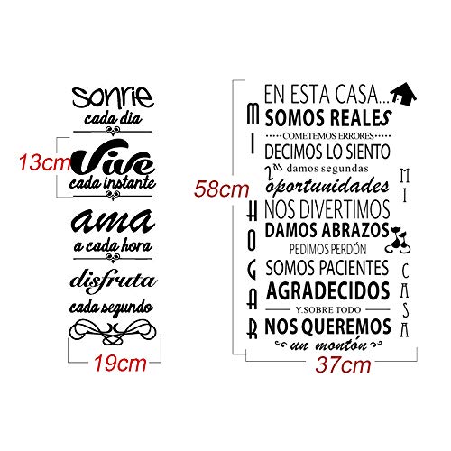 JNCH Pegatinas Decorativas Pared Frases Motivadoras Vinilos Decorativos Frases Cortas Español Adhesivos Sonrie + EN ESTA CASA para Familia Habitación Dormitorio Salón Cocina Baño