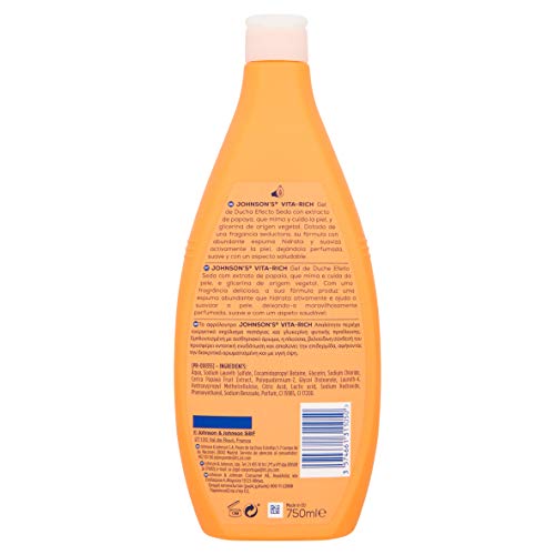 Johnson's - Gel de ducha Vita-Rich efecto seda con extracto de Papaya , 750 ml, Paquete de 6