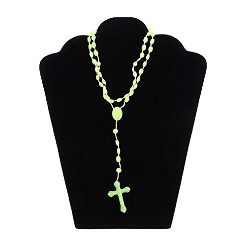 Joocyee - Rosario de plástico con Cuentas, Collar Luminoso, catolicismo, oración, joyería Religiosa, Collar de Rosario con Cruz Luminosa Blanca, Color Blanco