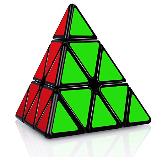 JQGO Triángulo Piramide Speed Magic Puzzle Cube, Standard Triangle Pyraminx Pyramid Smooth Speed Reliable Puzzle – Professional Magic Cube For Kids and Adults, Negro