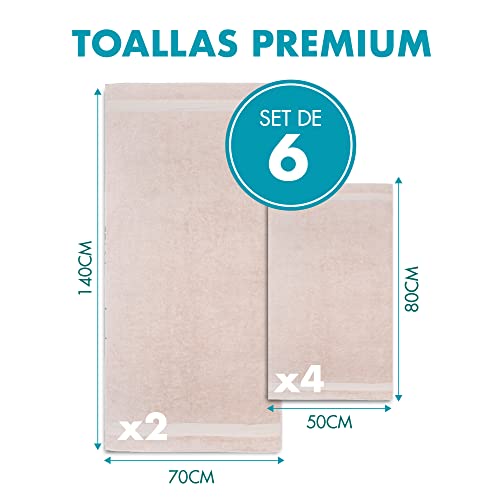 Juego de 4 Toallas de Manos y 2 Toallas de Baño, de 100% Algodón, Sin Productos Químicos - Certificado Oeko Tex - Muy Absorbente Casa, Cuarto de Baño, Centro Deportivo, Gimnasio, Piscina