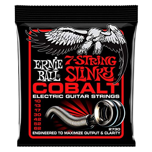 Juego de cuerdas para guitarra eléctrica Ernie Ball Skinny Top Heavy Slinky Cobalt, 7 cuerdas, calibre 10-62