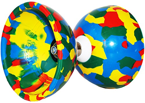 Juggle Dream Jester Diabolo con Rodamiente de Bolas Pro Conjunto + Palos de Fibra, Cuerda & Diabolos Bolsa de Viajo (Multicolor + Palos Rojos)