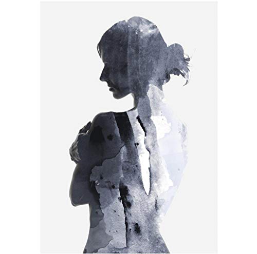 Jwqing Cuadro de pared blanco y negro, lienzo nórdico, póster de mujer de sombra fina, decoración para el hogar, arte abstracto (40 x 60 cmx2 sin marco)