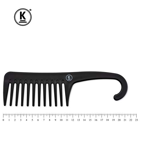 K-Pro Peine de Dientes Anchos - Para Peinar y Desenredar Pelo - Negro con Mango