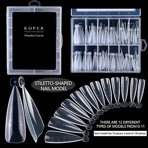 Kalolary 120PCS moldes de uñas de estilete doble sistema Acrílico Stiletto Nail Mold Construya rápidamente uñas postizas de gel UV Herramientas de manicura de extensión de uñas