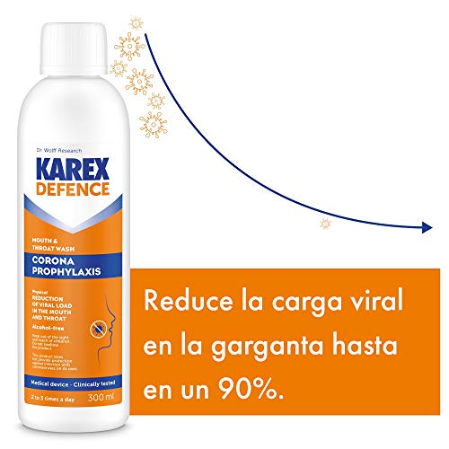 KAREX Defense Enjuague Bucal Antiviral 2x 300ml | Colutorio Antibacteriano Contra Virus | Enjuague Bucal Desinfectante Antibacteriano Sin Alcohol | Solución para Gárgaras Desinfección Bucal Antiviral