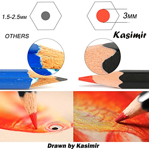 Kasimir Lapices de Colores 48 lapiz colores profesional por color en caja con Lapices extensor sacapuntas y borrador para artista Con funda de dibujos para nios