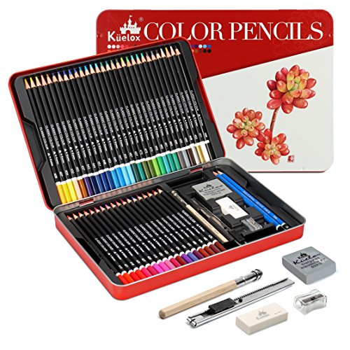 Kasimir Lapices de Colores 48 lapiz colores profesional por color en caja con Lapices extensor sacapuntas y borrador para artista Con funda de dibujos para nios