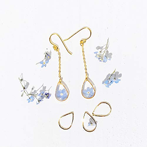 Kate - Pendientes No me olvides | Joyería real de flores prensadas | Pendientes colgantes azules | Pendientes de gota | Pendientes de novia de oro | Regalo único para ella | ER59