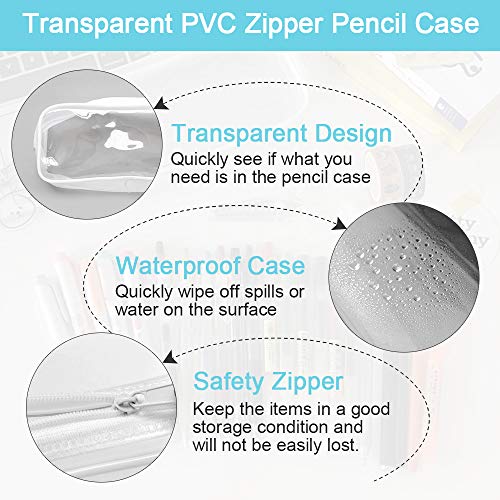 KBNIAN 4 PCS Estuche Transparente Estuches Escolares de PVC Bolsa de Lápiz de Gran Capacidad Bolsa de Maquillaje Transparente con Cremallera para Almacenamiento de Papelería Cosméticos