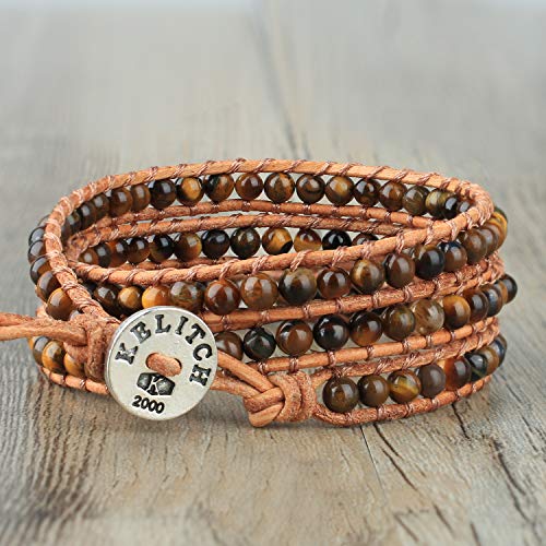 KELITCH Hecho a Mano 3 Wraps Pulseras Creado Tiger Eyes Beaded Bracelets Fashion Bangle Jewelry (Coffee 93)