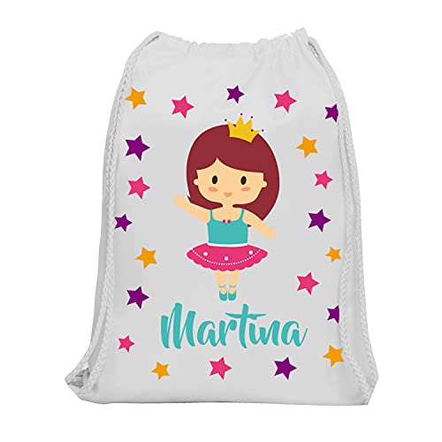 Kembilove Mochila Infantil Personalizada con Nombre – Mochilas Saco Personalizadas con el Nombre del Niño o Niña – Mochila Cuerdas Vuelta al Cole de Bailarina – Regalo Original Personalizado Niños