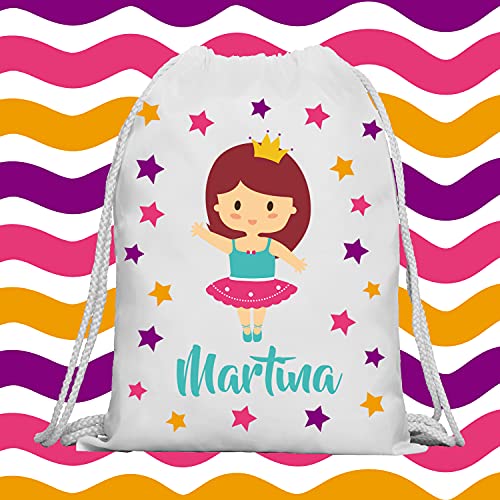 Kembilove Mochila Infantil Personalizada con Nombre – Mochilas Saco Personalizadas con el Nombre del Niño o Niña – Mochila Cuerdas Vuelta al Cole de Bailarina – Regalo Original Personalizado Niños