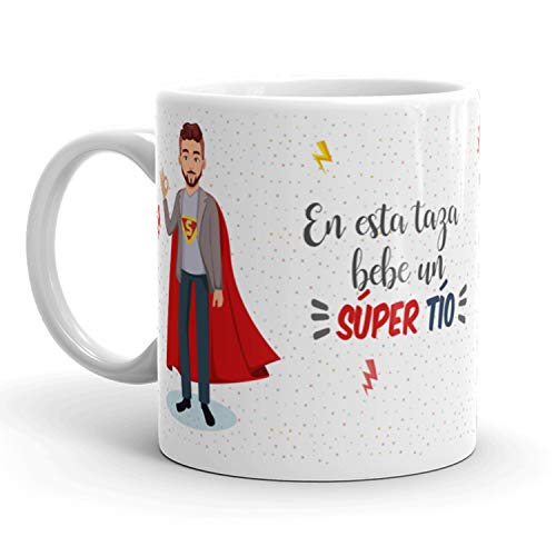 Kembilove Taza de Café para Tío – Aquí Bebe un Super Tío – Taza de Desayuno para Familia – Regalo Original Tazas Familiares para Cumpleaños, Navidad, Aniversarios – Taza de Cerámica de 350 ml