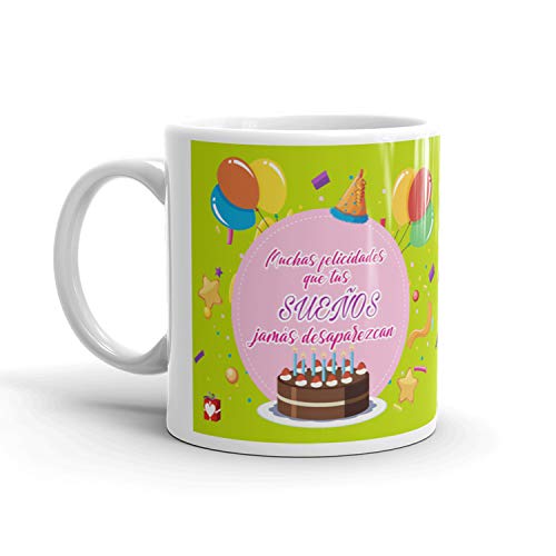 Kembilove Tazas de Desayuno de Cumpleaños – Taza con Mensaje Muchas Felicidades Que Tus Sueños jamás desaparezcan – Tazas de Café y Té Ideal para Regalar a Amigos – Taza de cerámica de 350 ml