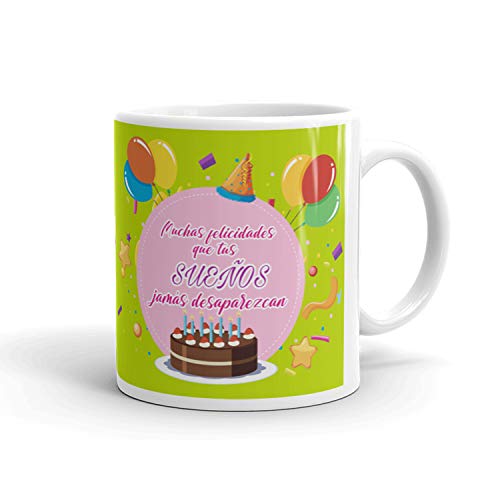 Kembilove Tazas de Desayuno de Cumpleaños – Taza con Mensaje Muchas Felicidades Que Tus Sueños jamás desaparezcan – Tazas de Café y Té Ideal para Regalar a Amigos – Taza de cerámica de 350 ml