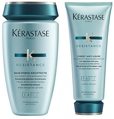 KÉRASTASE RESISTANCE SET Ciment Anti-Usure cream for damaged ends 200 ml + Bain Force Architecte shampoo for brittle and damaged hair 250 ml