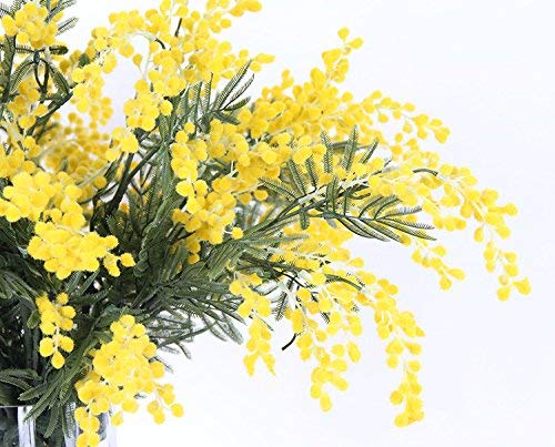 Kesio Mimosa - Ramo de flores artificiales de seda para decoración del hogar (amarillo, 4 piezas)