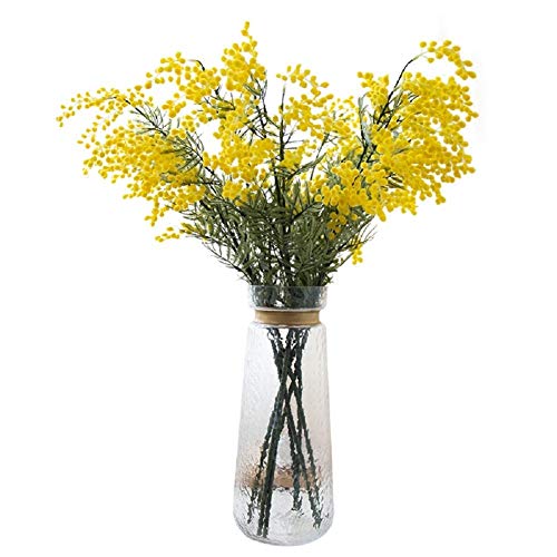 Kesio Mimosa - Ramo de flores artificiales de seda para decoración del hogar (amarillo, 4 piezas)