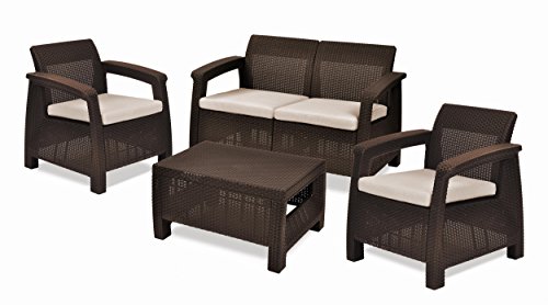 Keter Set Corfu Lounge Conjunto de jardín, Marrón, 76x170x58 cm