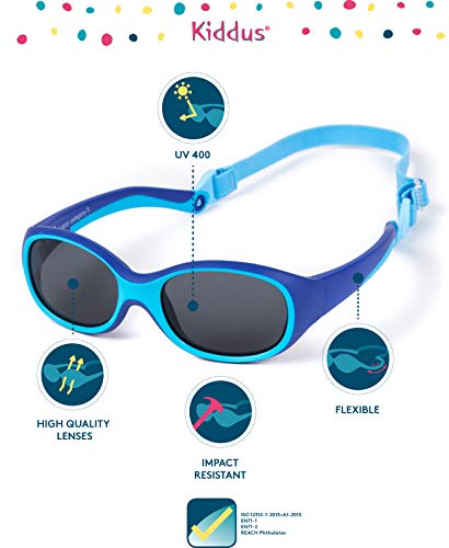 Kiddus Gafas de Sol SUPER FLEXIBLES de GOMA para Niño y Niña. A partir de 2 Años. Sin BPA. Irrompibles. Banda Ajustable y Extraíble. Protección UV400 contra Rayos UVA Y UVB. OUTDOOR